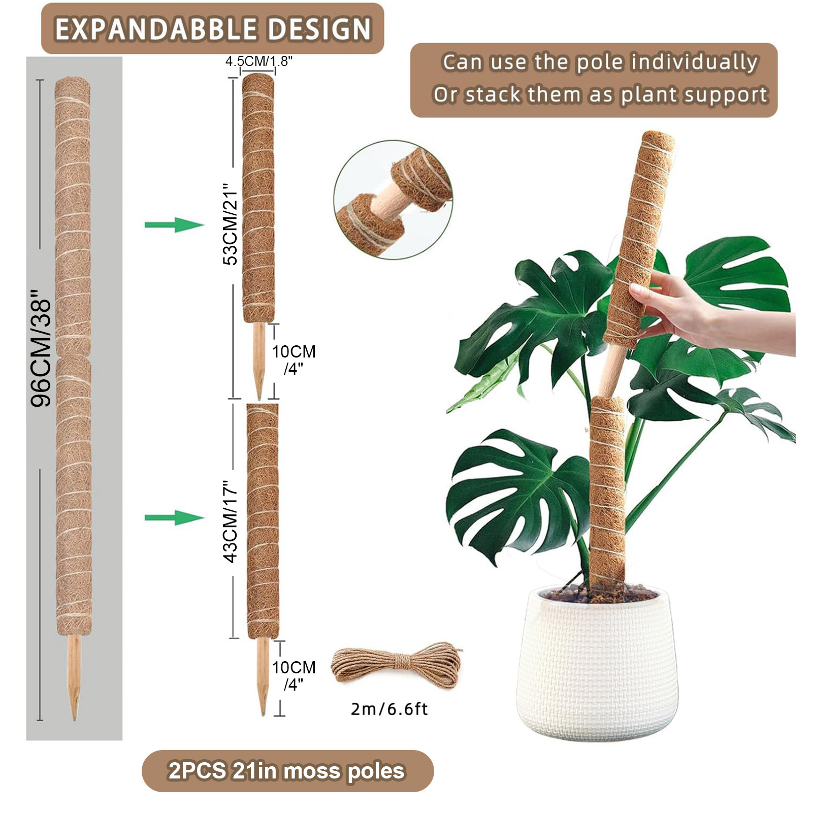 Moss Pole 38/43/53CM Monstera  - огляд і ціна Sphagnum Moss Dry